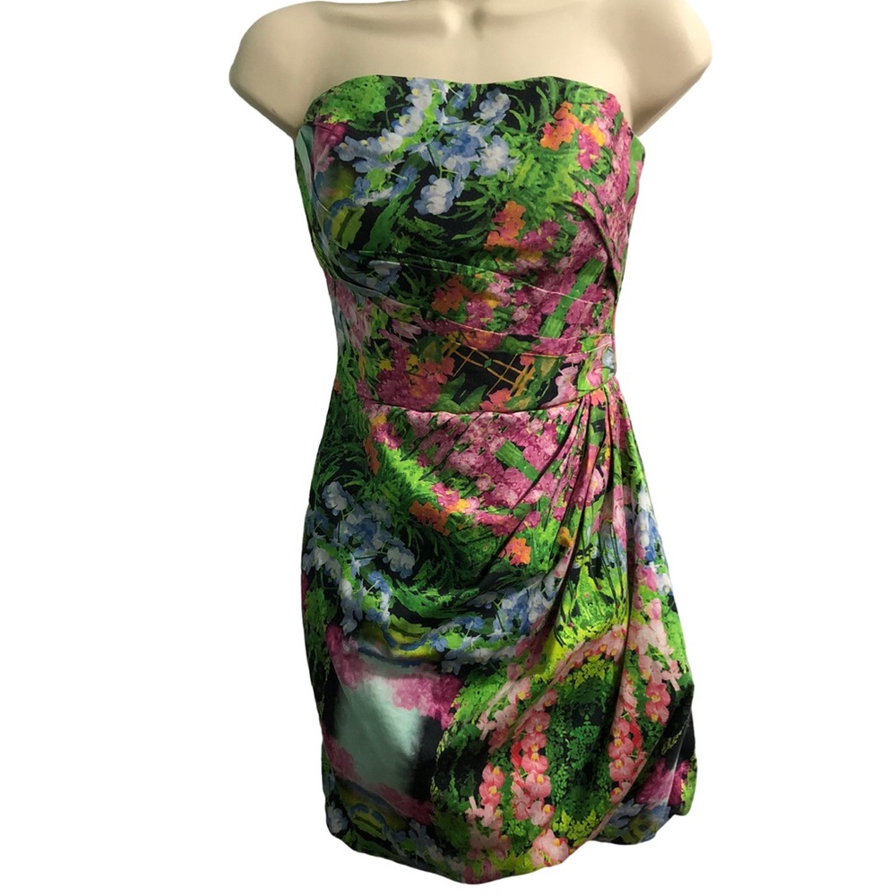 Zara Strapless Floral Ruched Mini Dress Women’s Cocktail Occasion Small